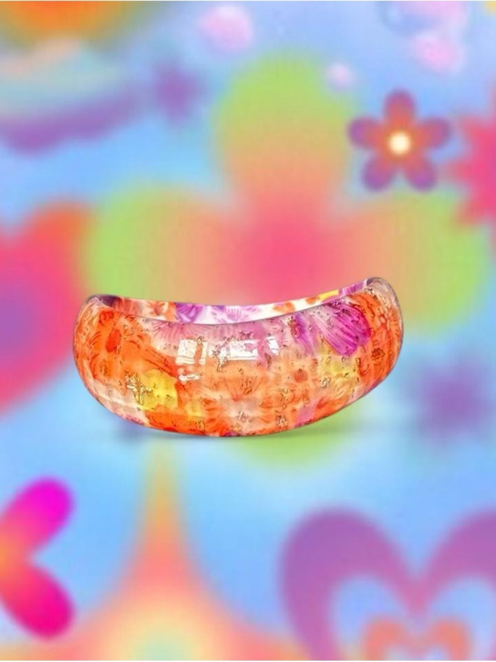 Handmade Orange Floral Resin Hair Claw
